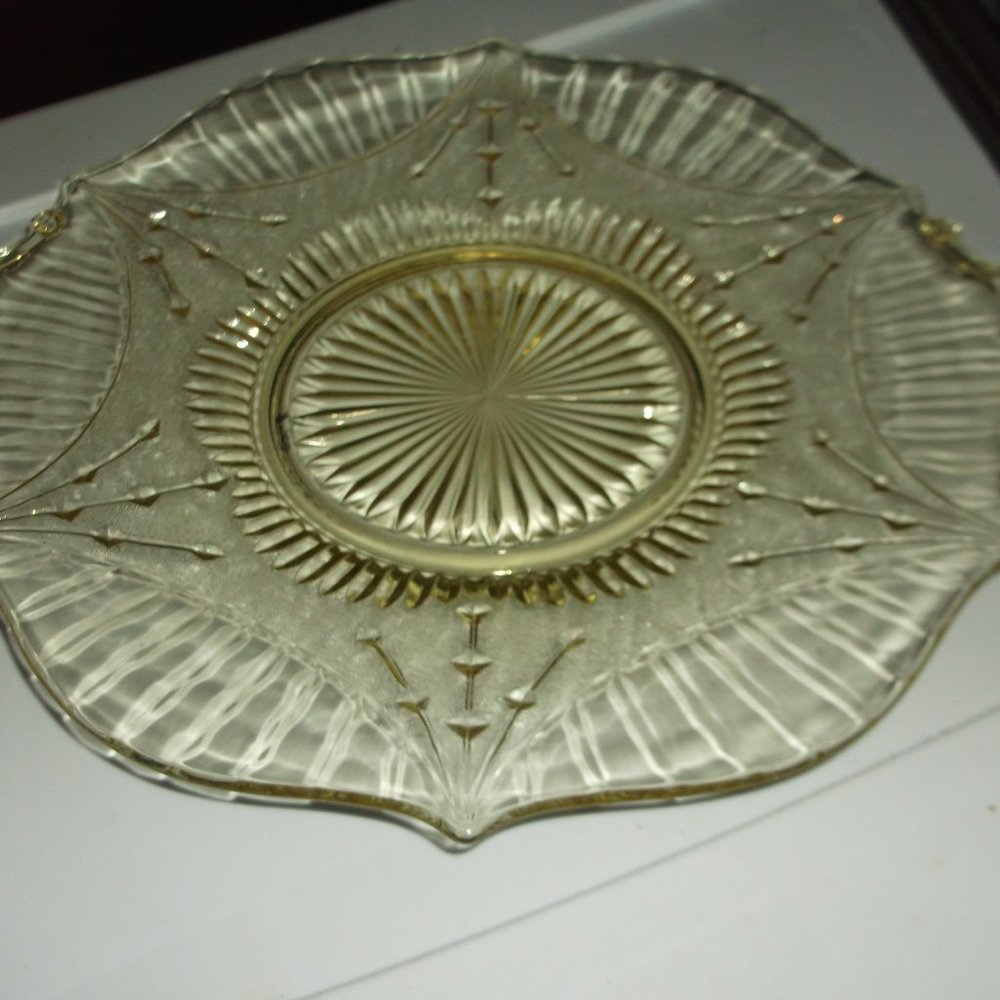 vintage yellow depression glass serving plate.
